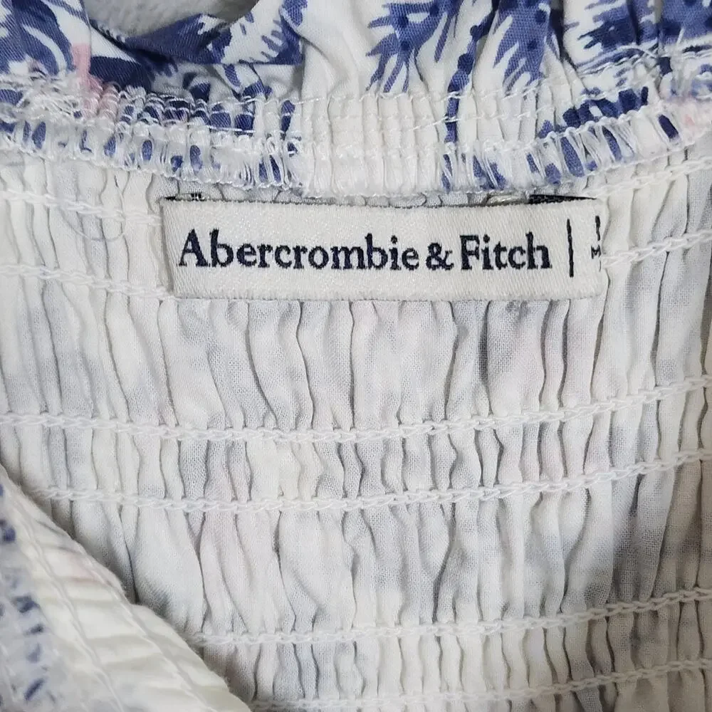 Abercrombie & Fitch Tiered Maxi Dress Smocked Palm Tress Bkue White Size Medium